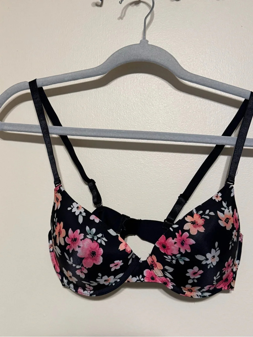 Prima Valentina Black Floral Push-Up Padded Bra with Pink & Peach Blooms - Picture 2 of 7